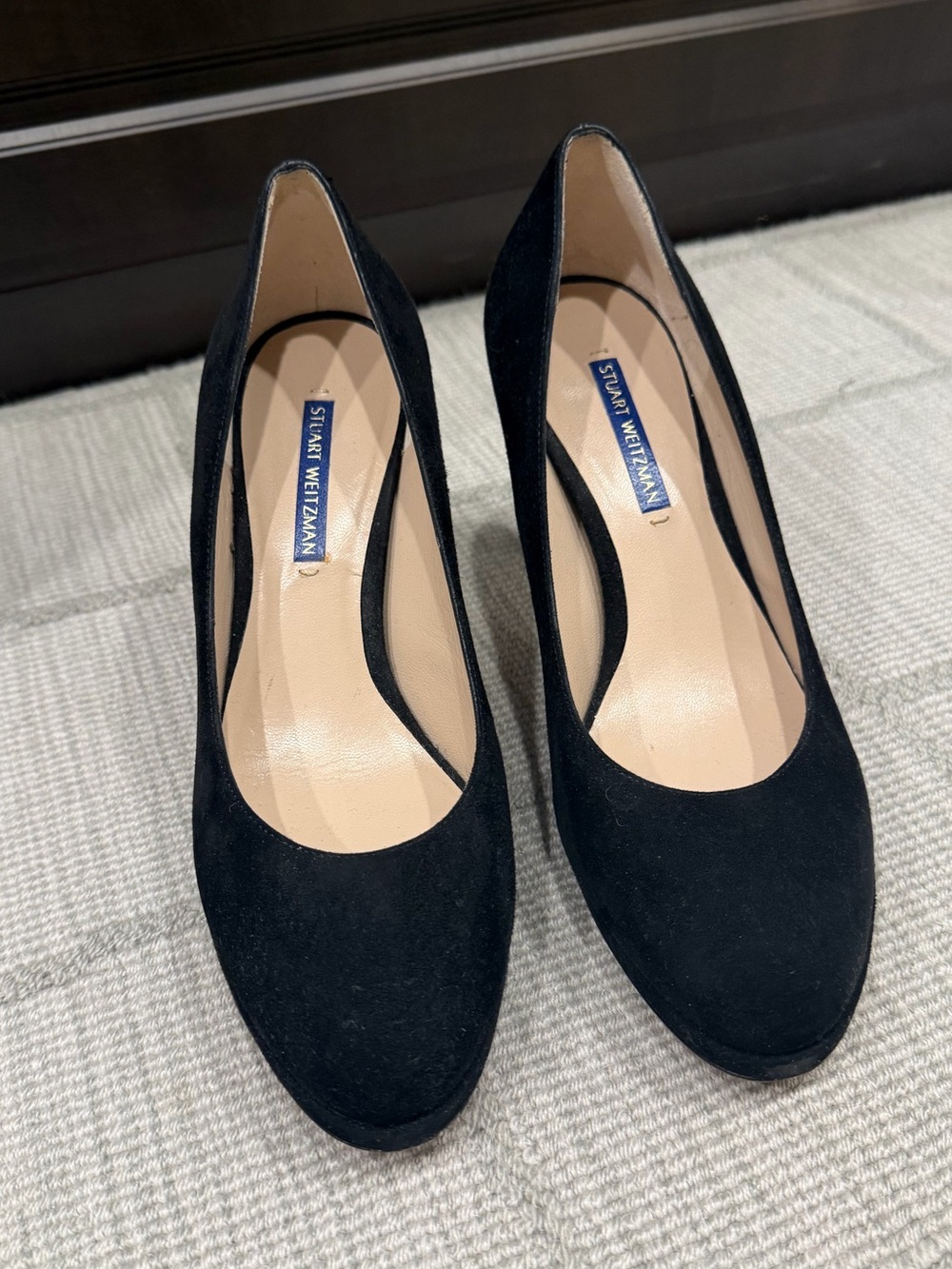 Stuart Weitzman Black Suede Classic Round-Toe Heels